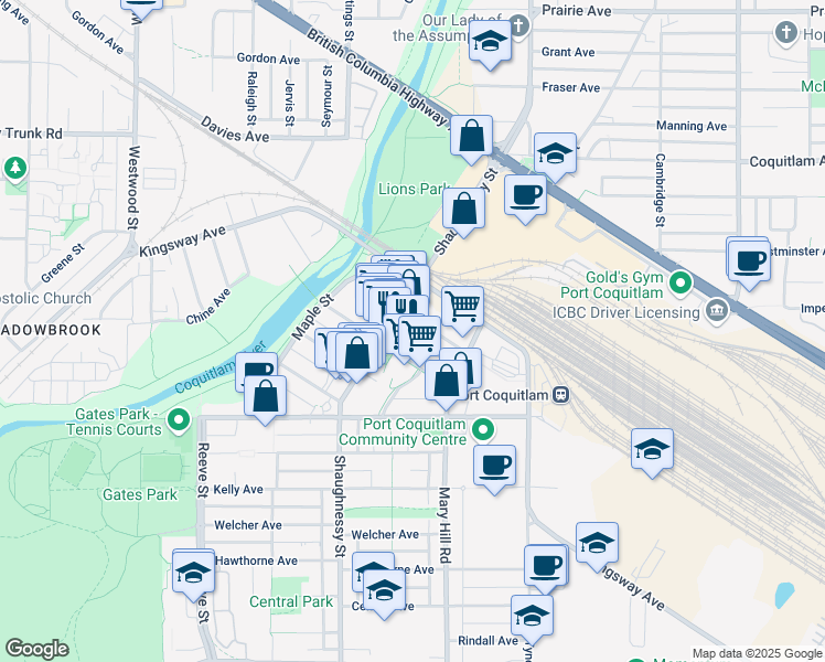 map of restaurants, bars, coffee shops, grocery stores, and more near 2264 Elgin Avenue in Port Coquitlam