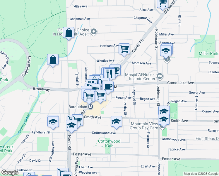 map of restaurants, bars, coffee shops, grocery stores, and more near in Coquitlam