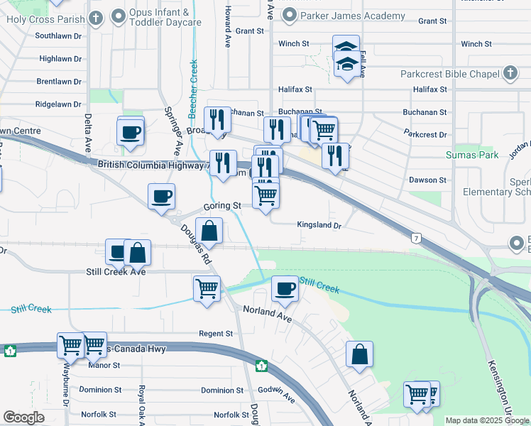 map of restaurants, bars, coffee shops, grocery stores, and more near 5662 Goring Street in Burnaby