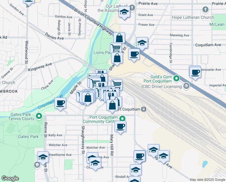 map of restaurants, bars, coffee shops, grocery stores, and more near 2655 Mary Hill Road in Port Coquitlam