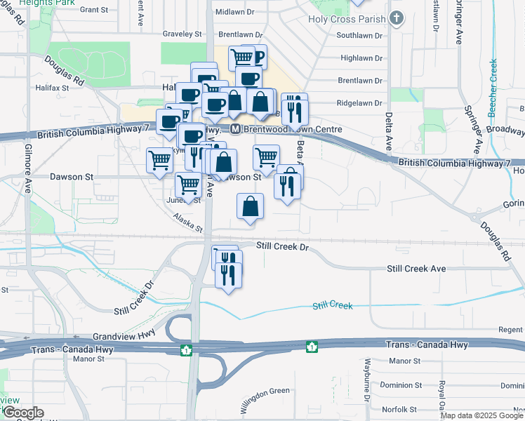 map of restaurants, bars, coffee shops, grocery stores, and more near 2378 Alpha Avenue in Burnaby