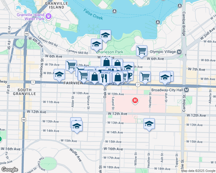 map of restaurants, bars, coffee shops, grocery stores, and more near in Vancouver