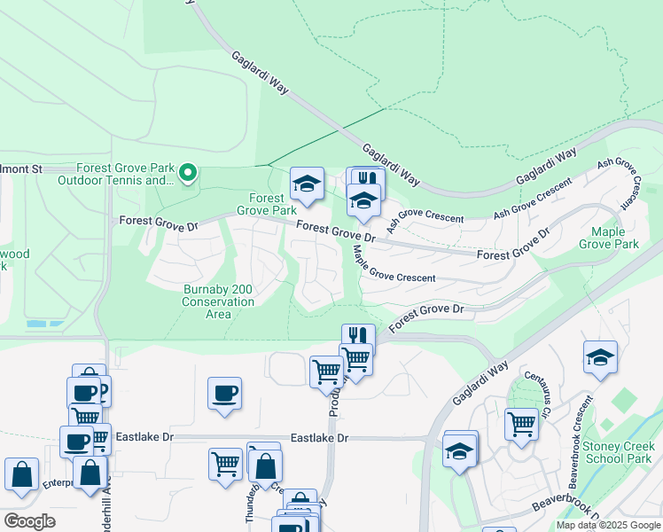 map of restaurants, bars, coffee shops, grocery stores, and more near 8557 Woodridge Place in Burnaby