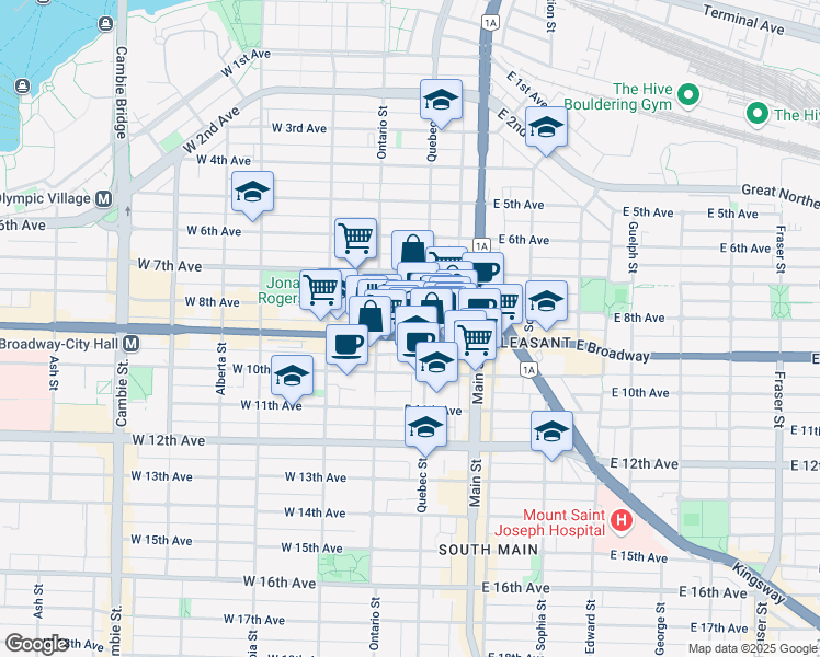 map of restaurants, bars, coffee shops, grocery stores, and more near in Vancouver