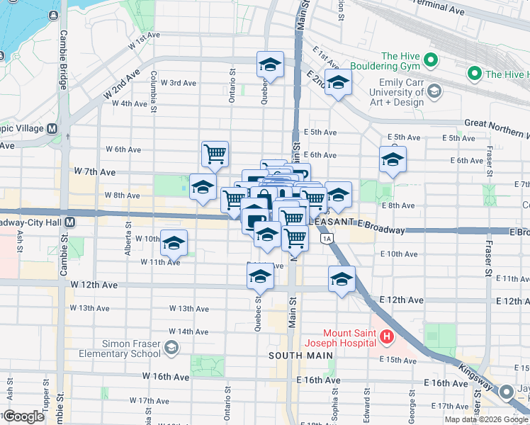 map of restaurants, bars, coffee shops, grocery stores, and more near 2517 Main Street in Vancouver