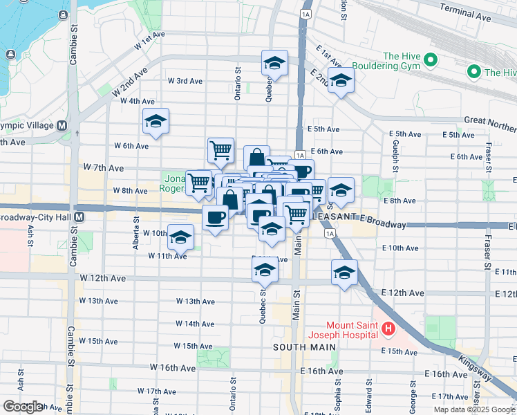 map of restaurants, bars, coffee shops, grocery stores, and more near in Vancouver