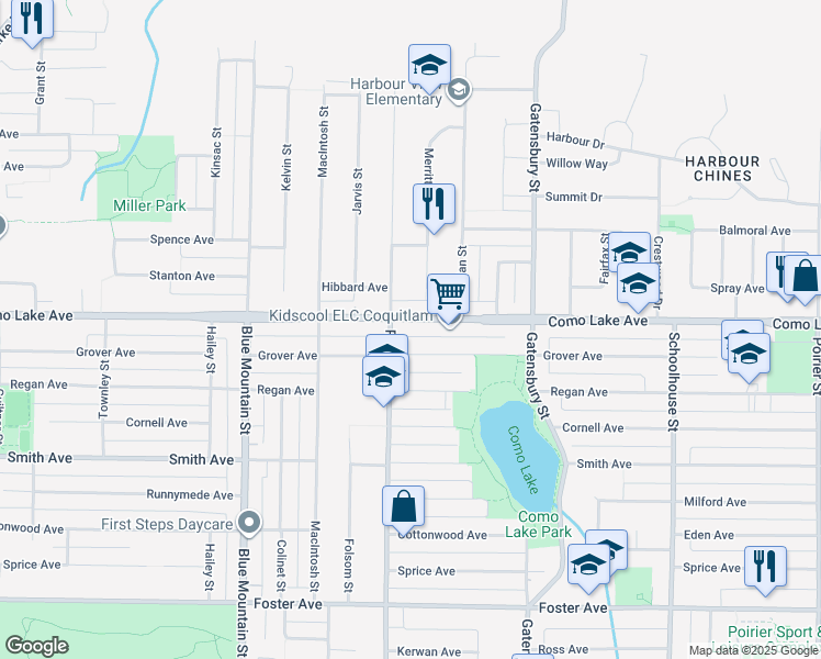 map of restaurants, bars, coffee shops, grocery stores, and more near 1052 Como Lake Avenue in Coquitlam