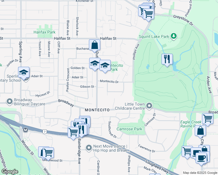 map of restaurants, bars, coffee shops, grocery stores, and more near 2282 Dorman Drive in Burnaby