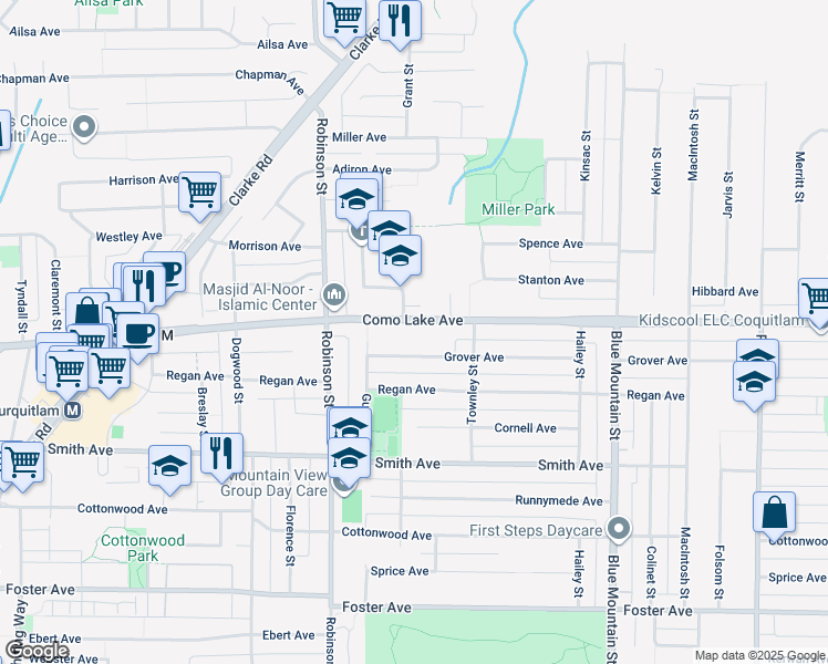 map of restaurants, bars, coffee shops, grocery stores, and more near 802 Como Lake Avenue in Coquitlam