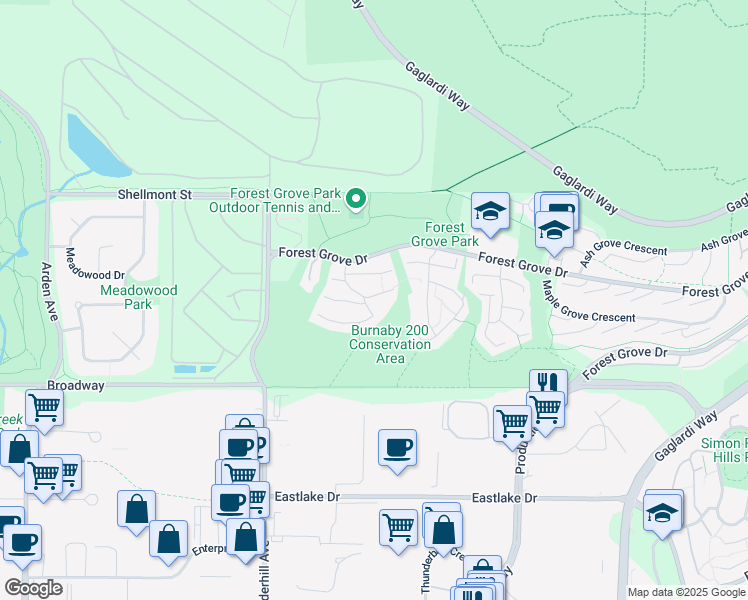 map of restaurants, bars, coffee shops, grocery stores, and more near 8326 Vinewood Place in Burnaby