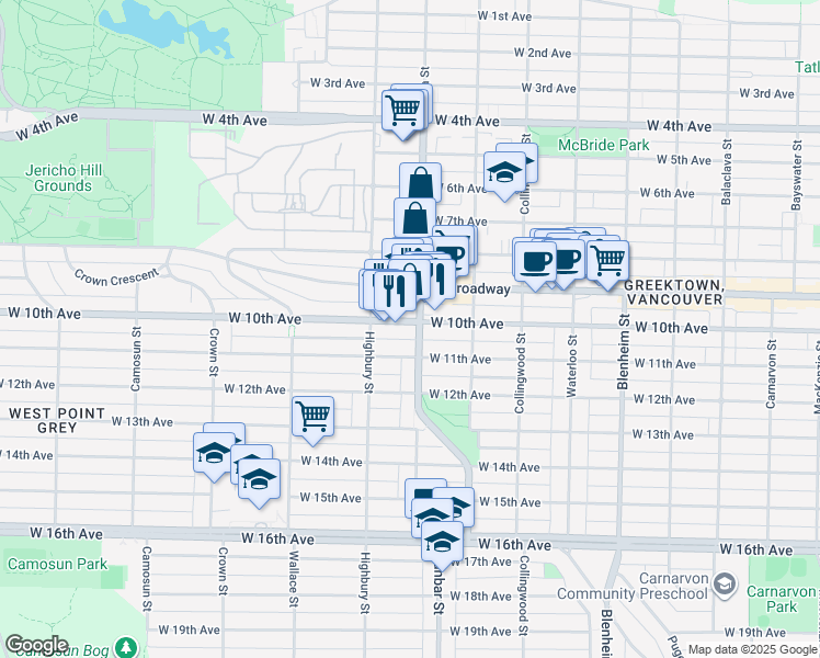 map of restaurants, bars, coffee shops, grocery stores, and more near in Vancouver