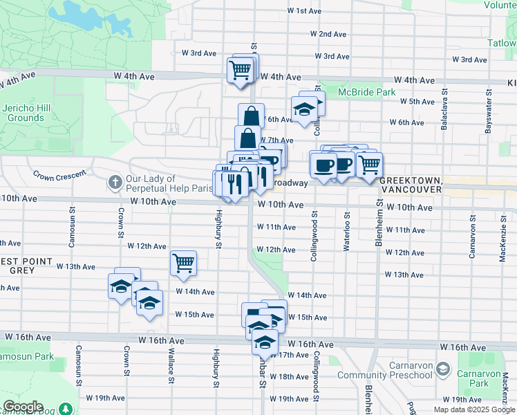 map of restaurants, bars, coffee shops, grocery stores, and more near in Vancouver