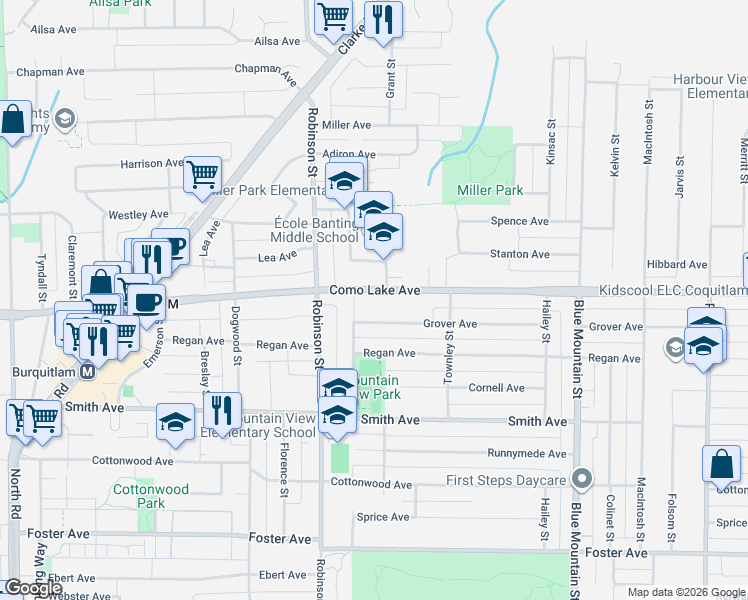 map of restaurants, bars, coffee shops, grocery stores, and more near 768 Como Lake Avenue in Coquitlam
