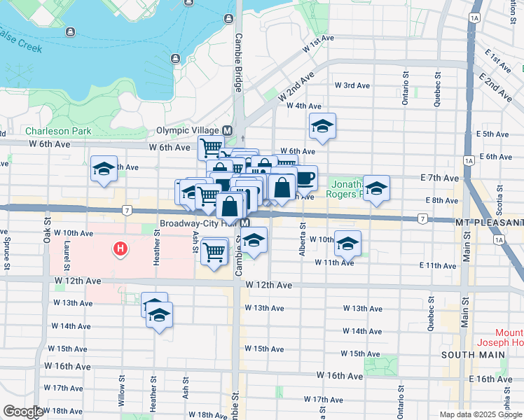 map of restaurants, bars, coffee shops, grocery stores, and more near in Vancouver
