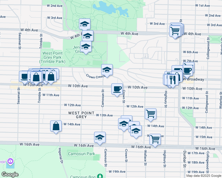 map of restaurants, bars, coffee shops, grocery stores, and more near 4060 West 10th Avenue in Vancouver