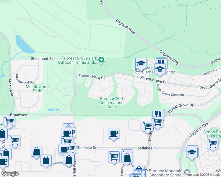 map of restaurants, bars, coffee shops, grocery stores, and more near 8354 Vinewood Place in Burnaby