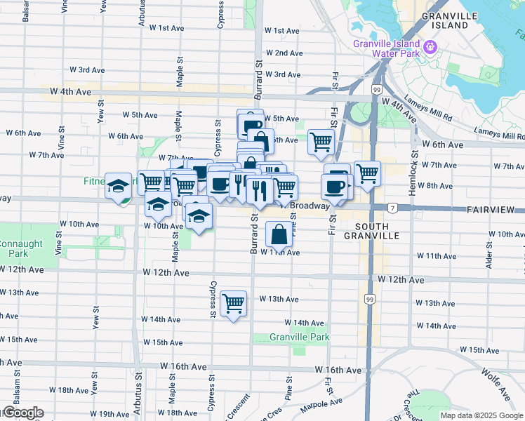 map of restaurants, bars, coffee shops, grocery stores, and more near in Vancouver