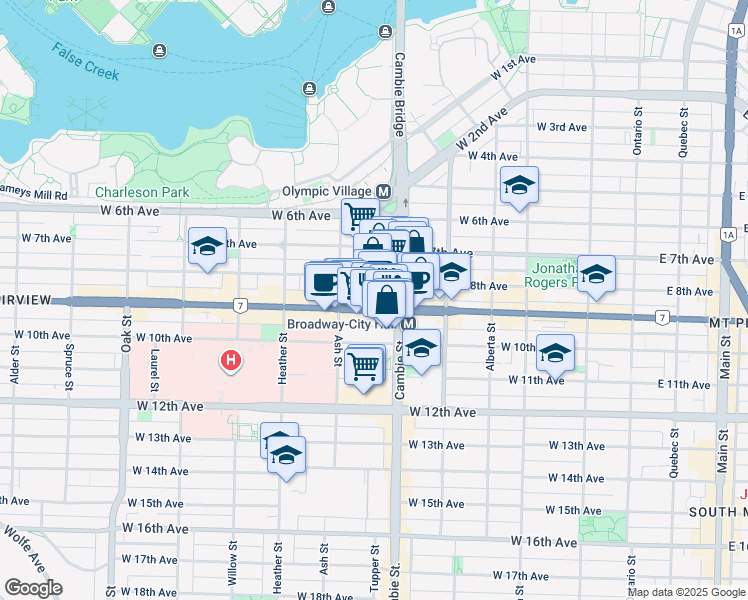 map of restaurants, bars, coffee shops, grocery stores, and more near in Vancouver