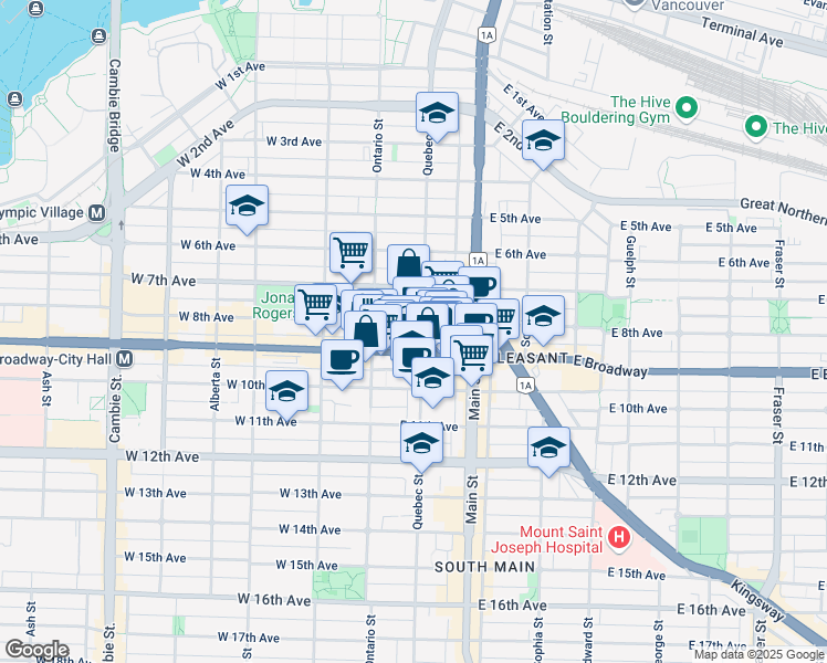 map of restaurants, bars, coffee shops, grocery stores, and more near in Vancouver