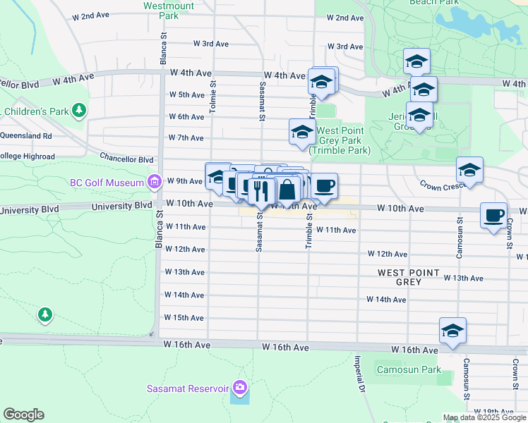 map of restaurants, bars, coffee shops, grocery stores, and more near in Vancouver