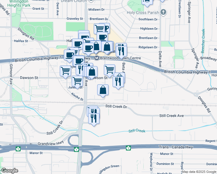 map of restaurants, bars, coffee shops, grocery stores, and more near 2288 Alpha Avenue in Burnaby