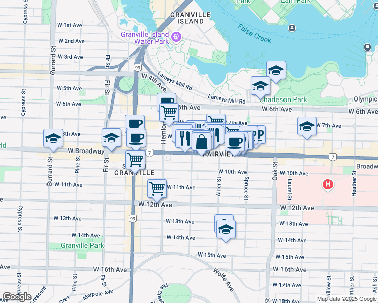 map of restaurants, bars, coffee shops, grocery stores, and more near in Vancouver