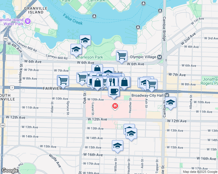 map of restaurants, bars, coffee shops, grocery stores, and more near in Vancouver