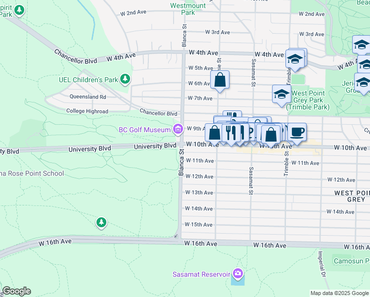 map of restaurants, bars, coffee shops, grocery stores, and more near 4696 West 10th Avenue in Vancouver