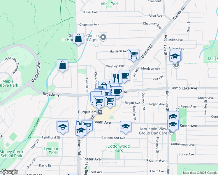 map of restaurants, bars, coffee shops, grocery stores, and more near in Coquitlam