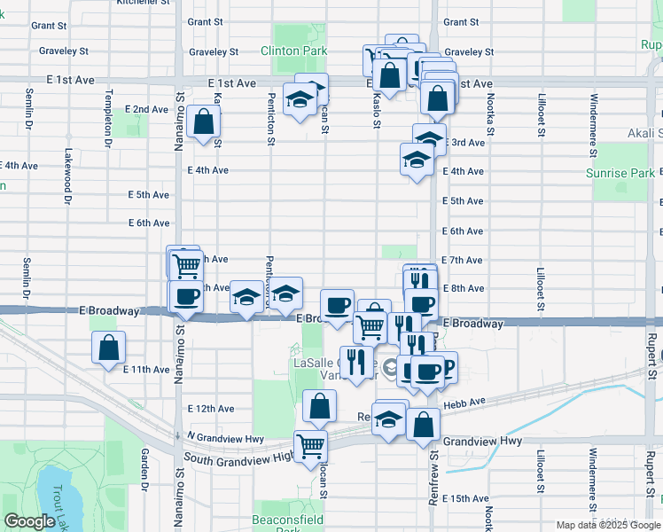 map of restaurants, bars, coffee shops, grocery stores, and more near 2710 East 7th Avenue in Vancouver