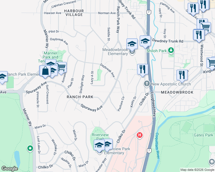 map of restaurants, bars, coffee shops, grocery stores, and more near 2992 Lazy a Street in Coquitlam