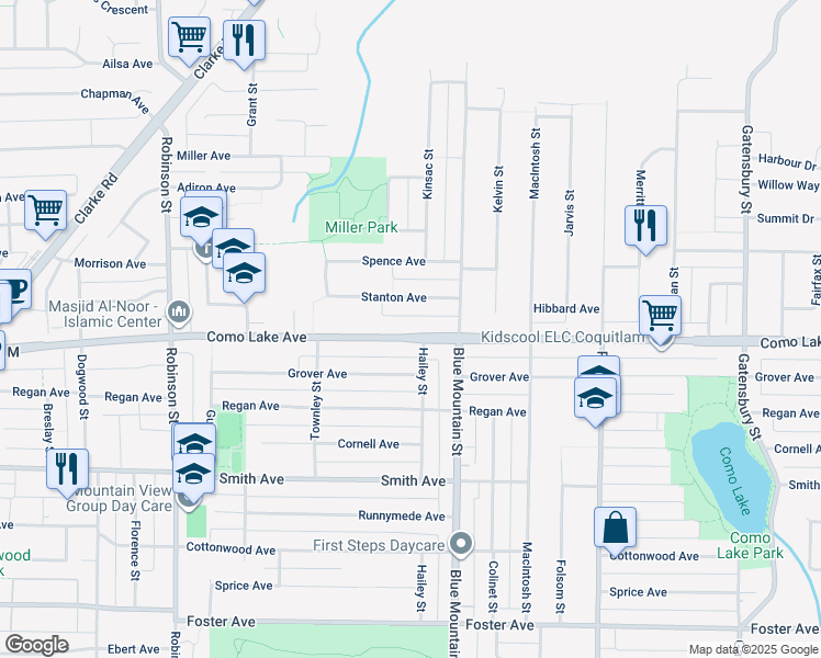 map of restaurants, bars, coffee shops, grocery stores, and more near 931 Como Lake Avenue in Coquitlam