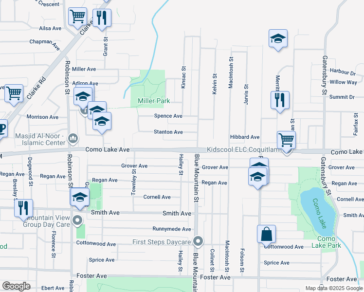 map of restaurants, bars, coffee shops, grocery stores, and more near 939 Como Lake Avenue in Coquitlam