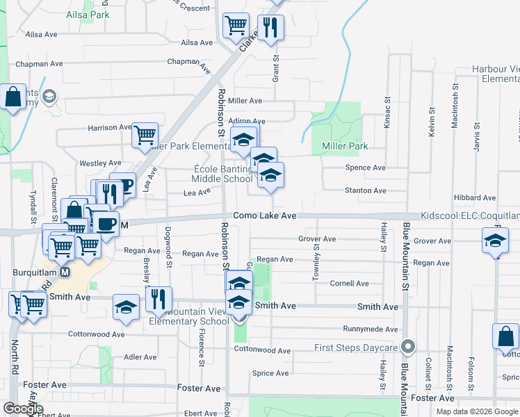 map of restaurants, bars, coffee shops, grocery stores, and more near 765 Como Lake Avenue in Coquitlam