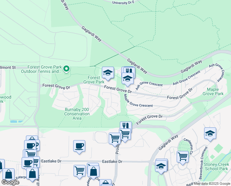 map of restaurants, bars, coffee shops, grocery stores, and more near 8561 Flowering Place in Burnaby