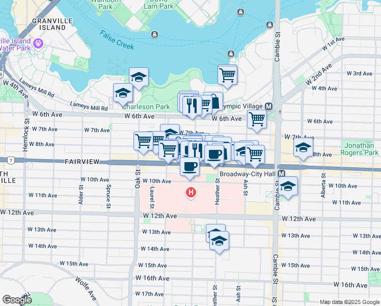 map of restaurants, bars, coffee shops, grocery stores, and more near in Vancouver