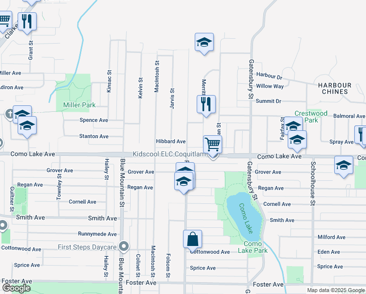 map of restaurants, bars, coffee shops, grocery stores, and more near 808 Porter Street in Coquitlam