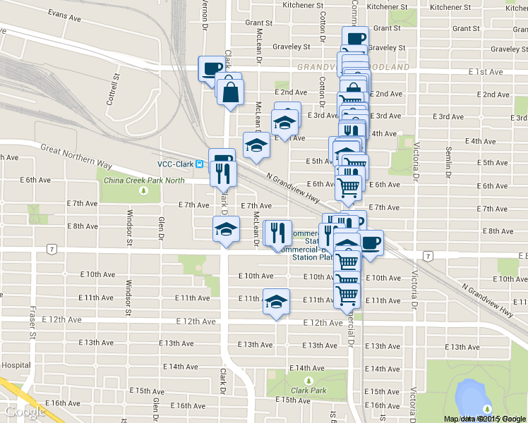 map of restaurants, bars, coffee shops, grocery stores, and more near in Vancouver