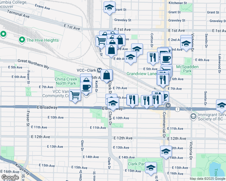 map of restaurants, bars, coffee shops, grocery stores, and more near in Vancouver