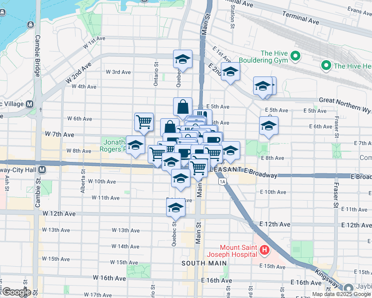 map of restaurants, bars, coffee shops, grocery stores, and more near in Vancouver