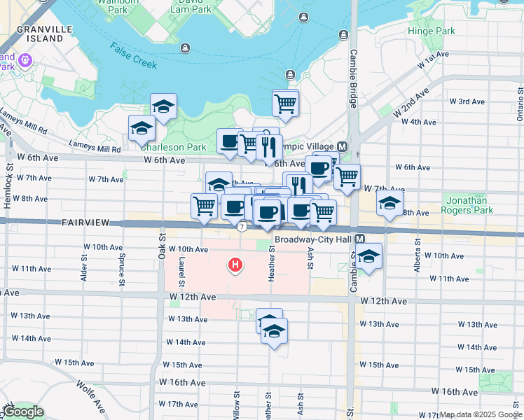 map of restaurants, bars, coffee shops, grocery stores, and more near in Vancouver