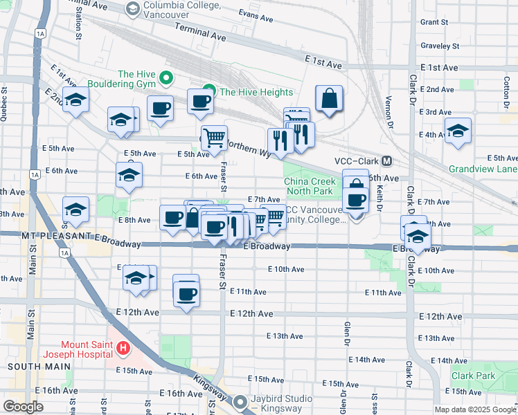 map of restaurants, bars, coffee shops, grocery stores, and more near 2316 Prince Albert Street in Vancouver