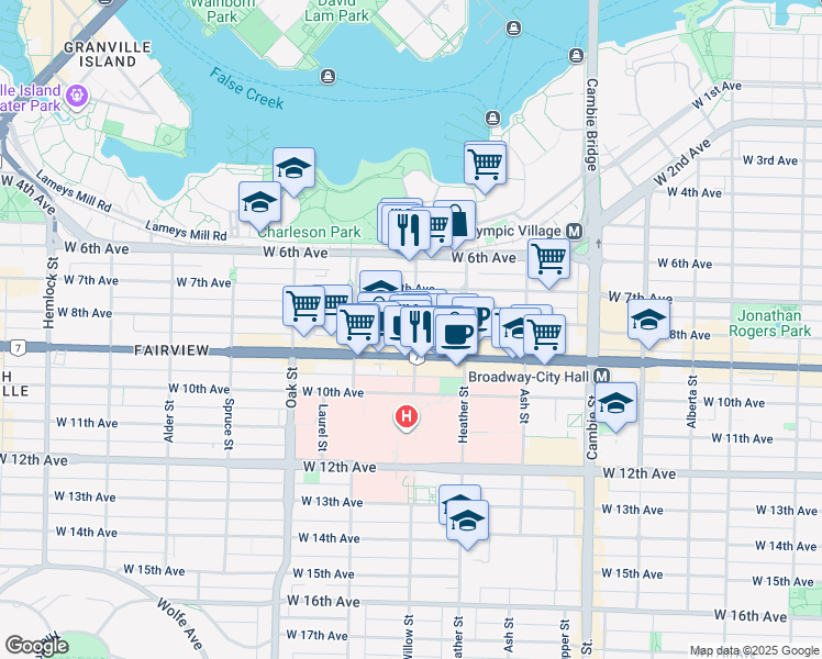 map of restaurants, bars, coffee shops, grocery stores, and more near 808 West 8th Avenue in Vancouver