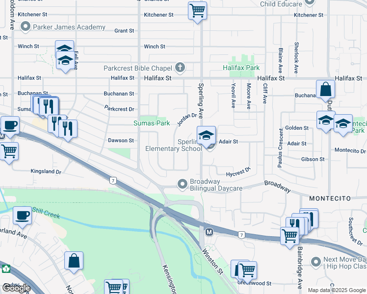 map of restaurants, bars, coffee shops, grocery stores, and more near 2231 Dauphin Place in Burnaby