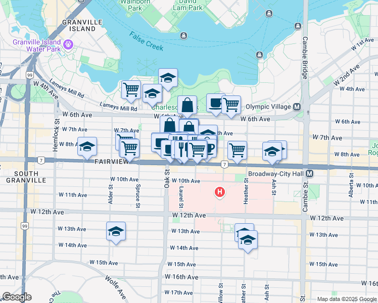 map of restaurants, bars, coffee shops, grocery stores, and more near 910 West 8th Avenue in Vancouver