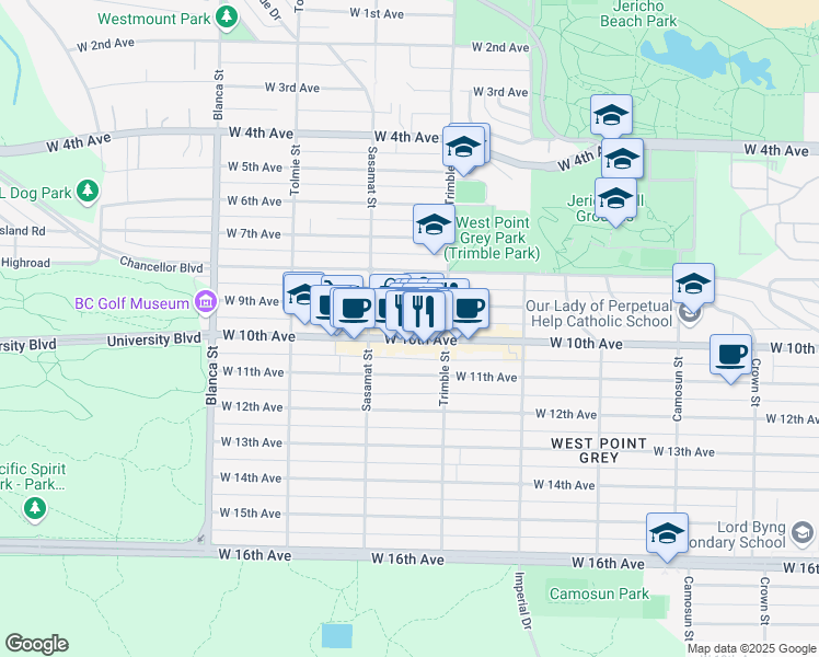 map of restaurants, bars, coffee shops, grocery stores, and more near in Vancouver