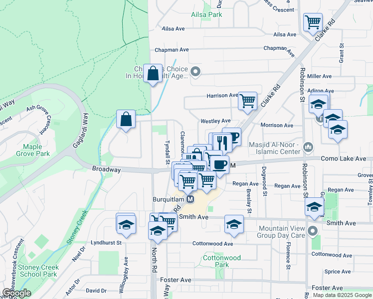 map of restaurants, bars, coffee shops, grocery stores, and more near 628 Claremont Street in Coquitlam
