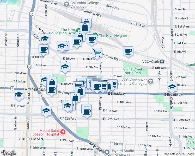 map of restaurants, bars, coffee shops, grocery stores, and more near in Vancouver
