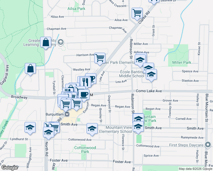 map of restaurants, bars, coffee shops, grocery stores, and more near 648 Lea Avenue in Coquitlam