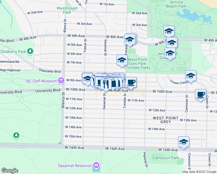 map of restaurants, bars, coffee shops, grocery stores, and more near in Vancouver